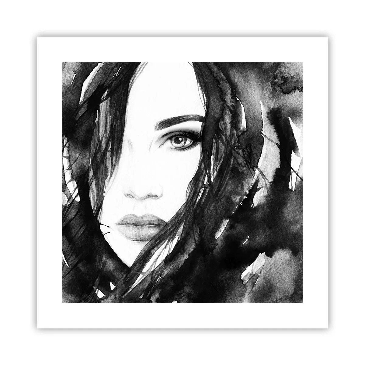 Poster - Portret van een dame in zwart en wit - 40x40 cm