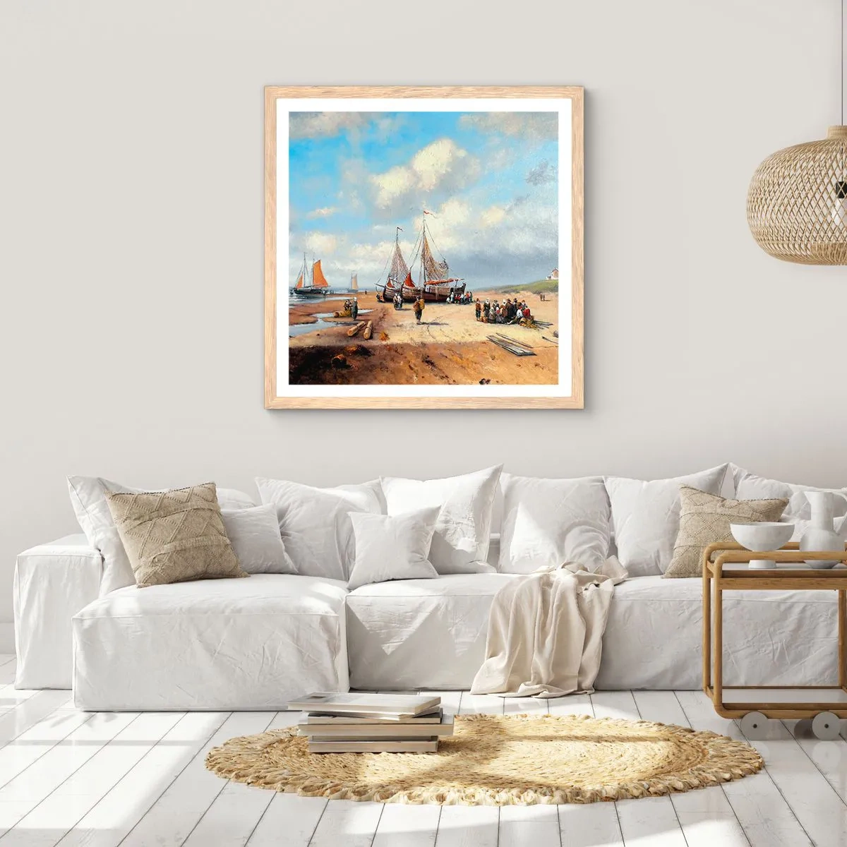 Een poster in een licht eiken lijst - Na een geslaagde vangst - 60x60 cm