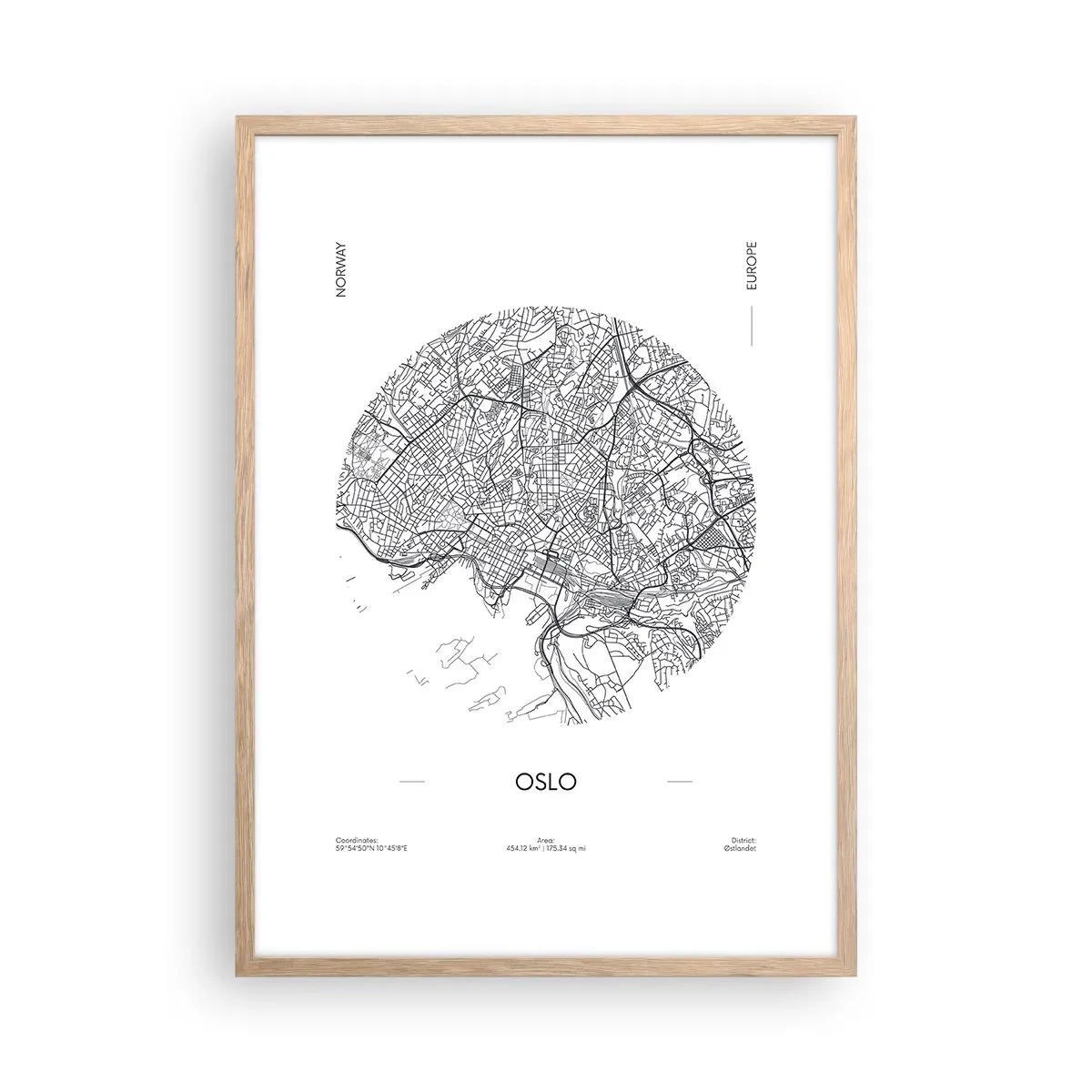 Een poster in een licht eiken lijst - Anatomie van Oslo - 50x70 cm