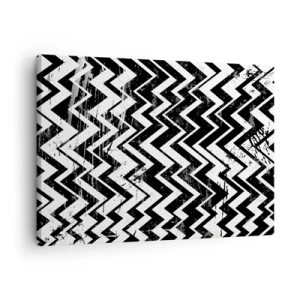 Schilderen op canvas - Zwart-wit zigzagpatroon met artistieke schaafwonden - 70x50cm - Zyg-wit, zag-zwart - Moderne wanddecoratie voor woonkamer en slaapkamer ARTTOR