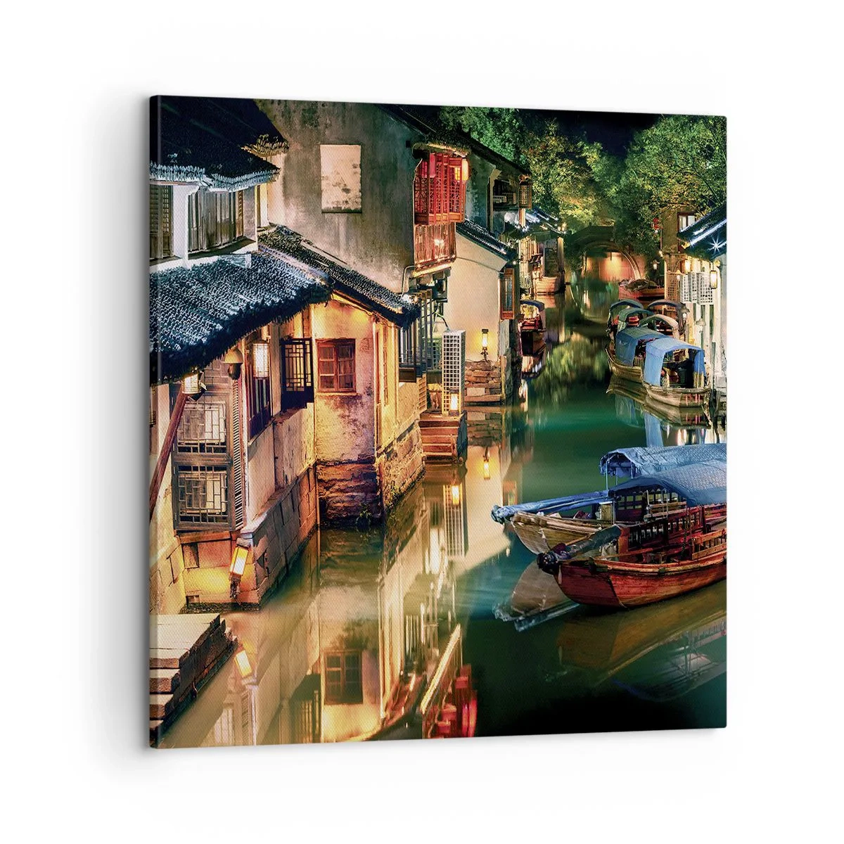 Schilderen op canvas - Een avond op een Chinese straat - 60x60 cm