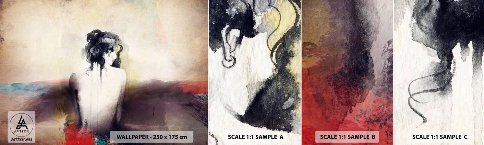 Fotobehang Monster Zelfklevend Deluxe Sticker - Vloeiende lijnen, ovale vormen - Vrouw, Lichaam, Deel - 100x30 cm