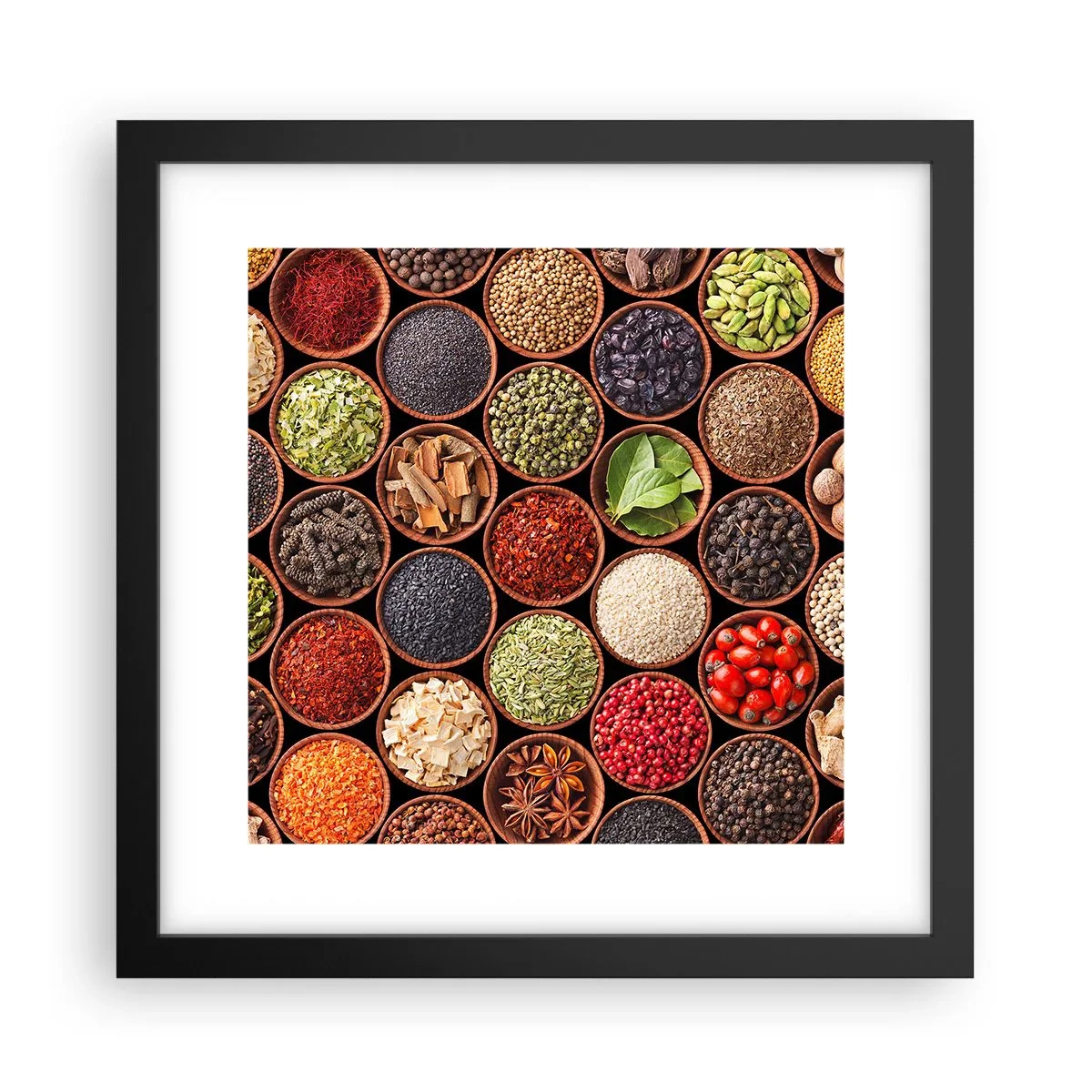 Poster in een zwarte lijst - Alle smaken van de wereld - 30x30 cm