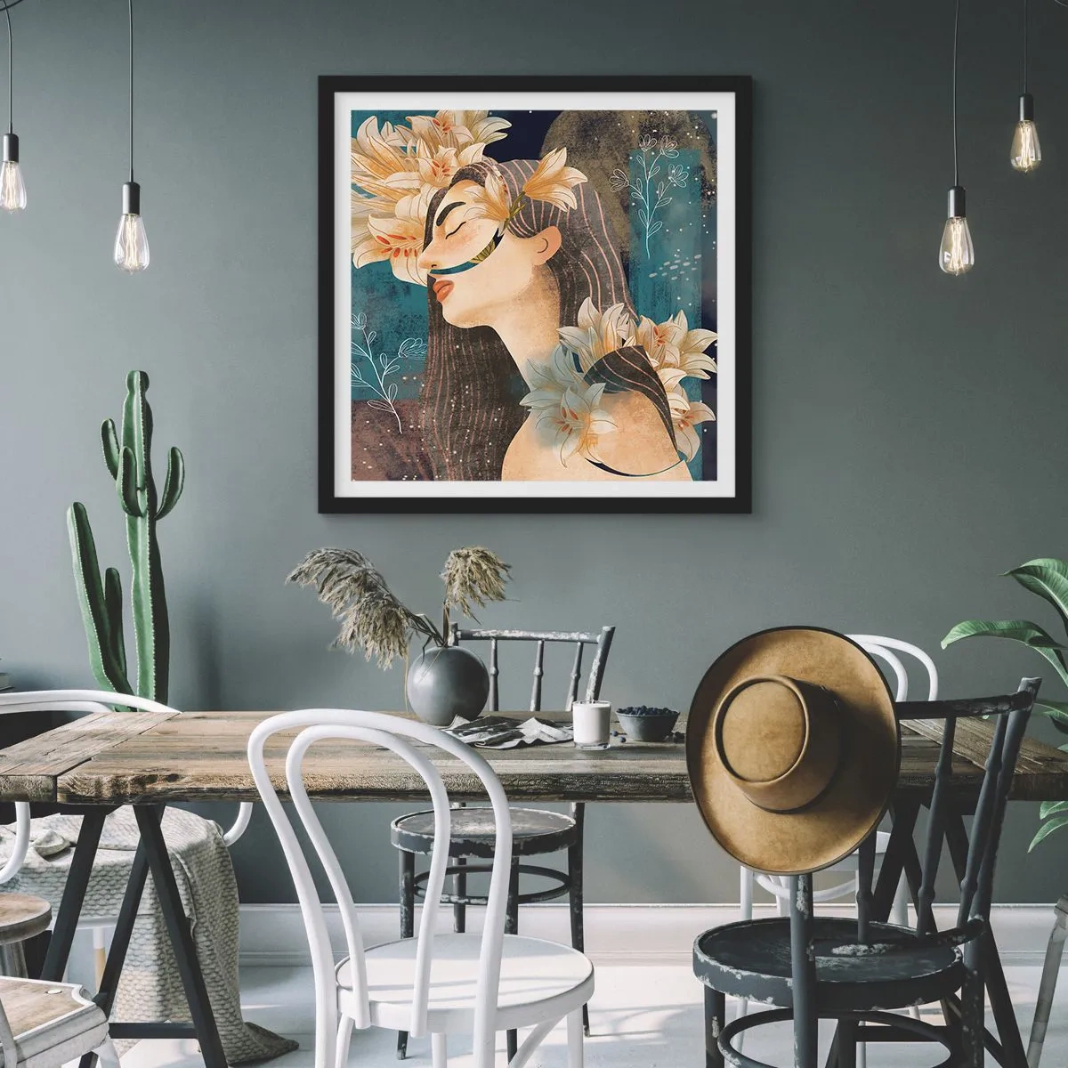 Poster in een zwarte lijst - Een sprookje over een prinses met lelies - 60x60 cm