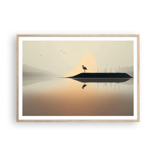 Een poster in een licht eiken lijst - Heer op het meer - 100x70 cm