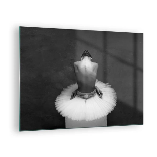 Schilderen op glas - Een zittende ballerina in een tule rok tegen een schaduw - 70x50cm - Het bloeit gewoon - Moderne wanddecoratie voor woonkamer en slaapkamer ARTTOR
