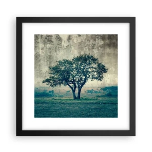 Poster in een zwarte lijst - Een appelboom op een blauw veld? - 30x30 cm