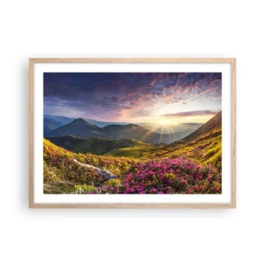 Een poster in een licht eiken lijst - Frisheid in de ochtend in de bergen - 70x50 cm