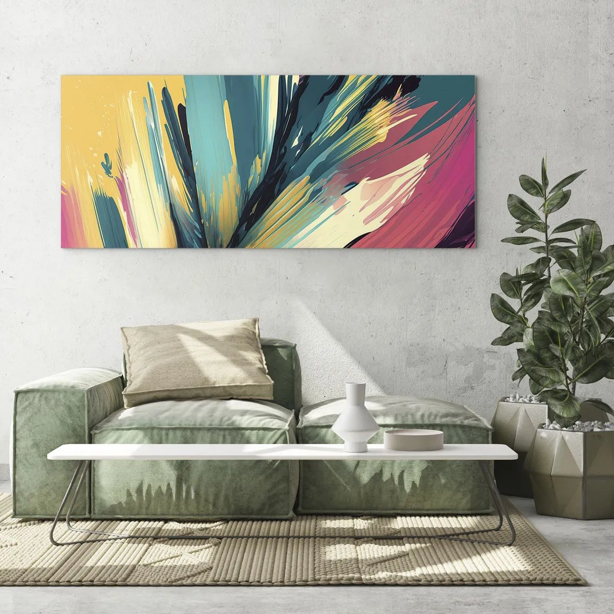 Schilderen op glas - Compositie – een explosie van vreugde - 90x30 cm