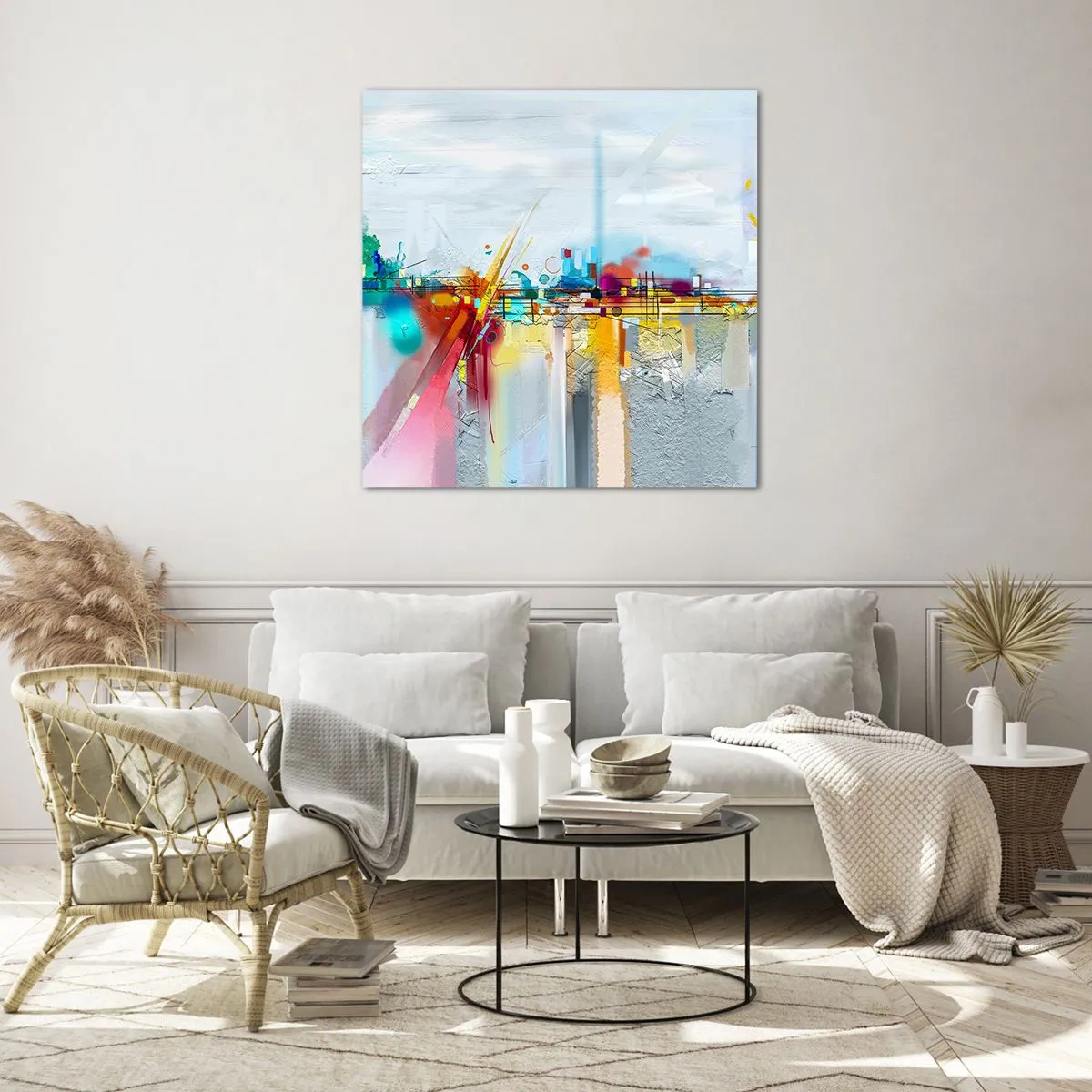 Schilderen op glas - Brug van vreugde bij de rivier van het leven - 70x70 cm