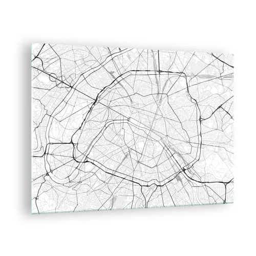 Schilderen op glas - Zwart-wit stadskaart met stratenpatroon en cirkelvormige slagaders - 70x50cm - Parijs bloem - Moderne wanddecoratie voor woonkamer en slaapkamer ARTTOR