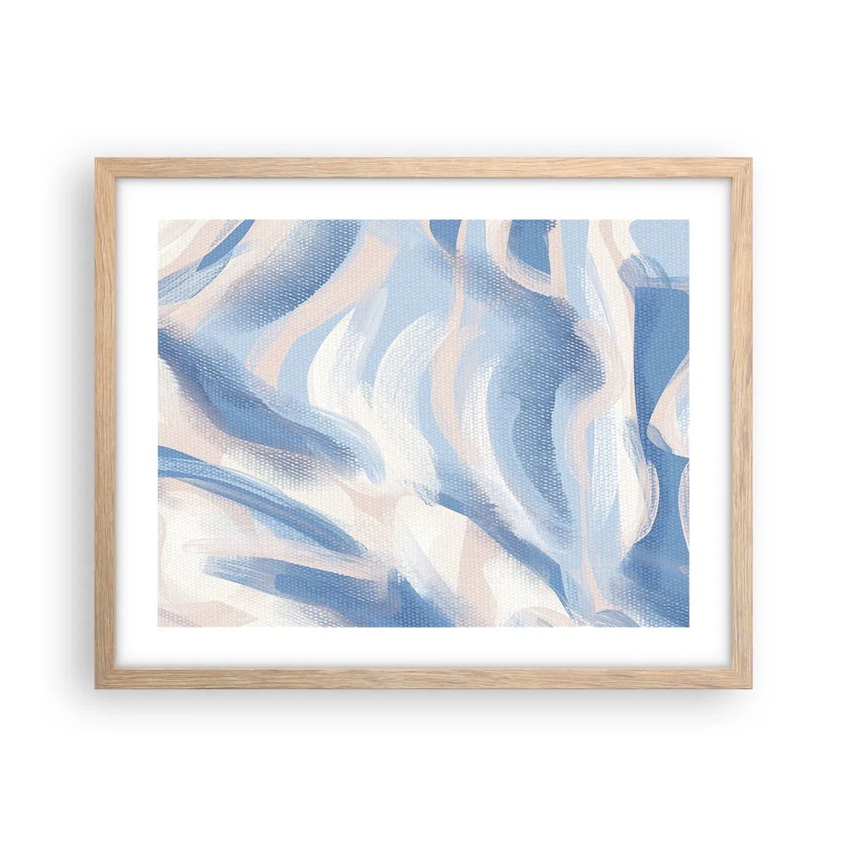 Een poster in een licht eiken lijst - Blauwe golven - 50x40 cm