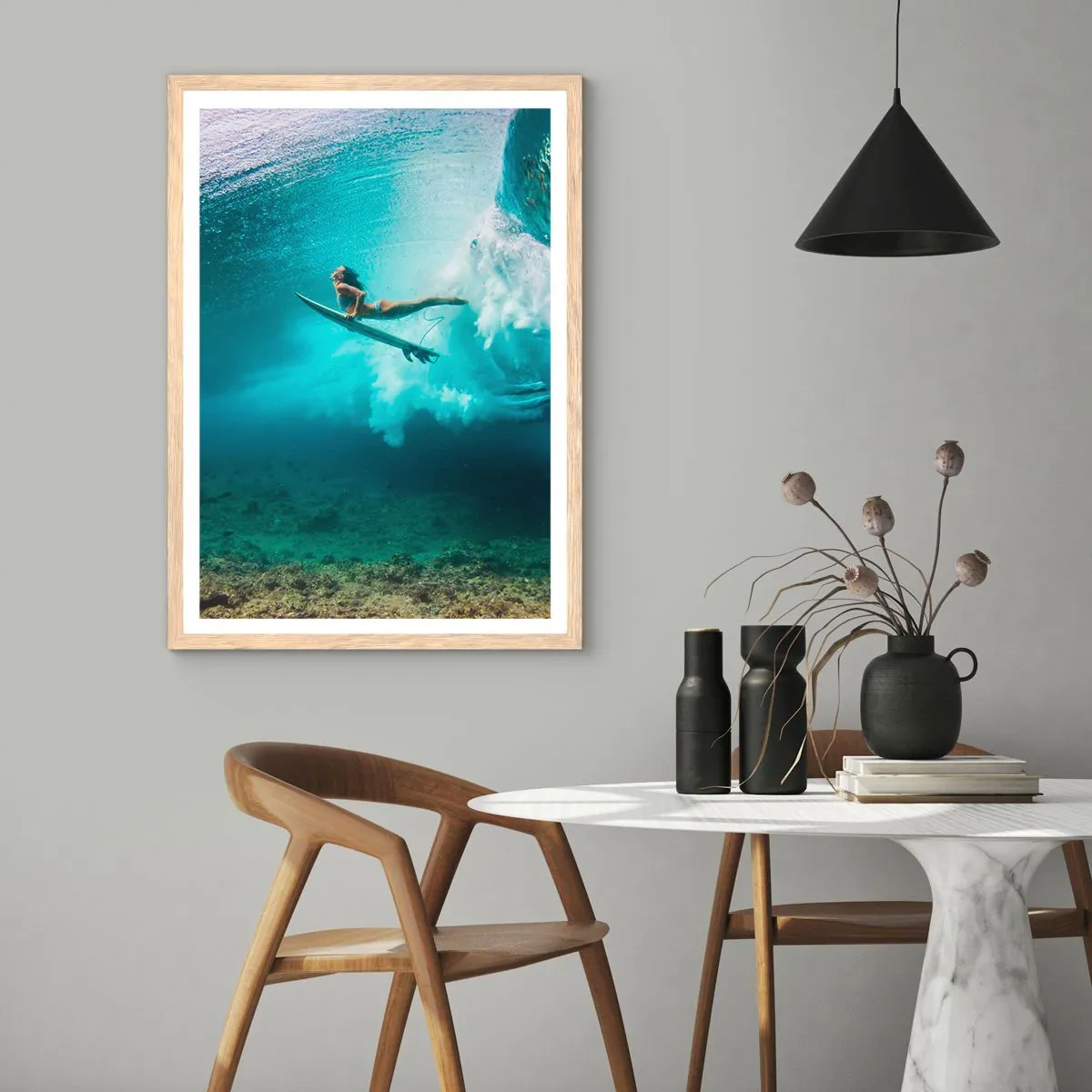 Een poster in een licht eiken lijst - Onderwaterwereld - 50x70 cm