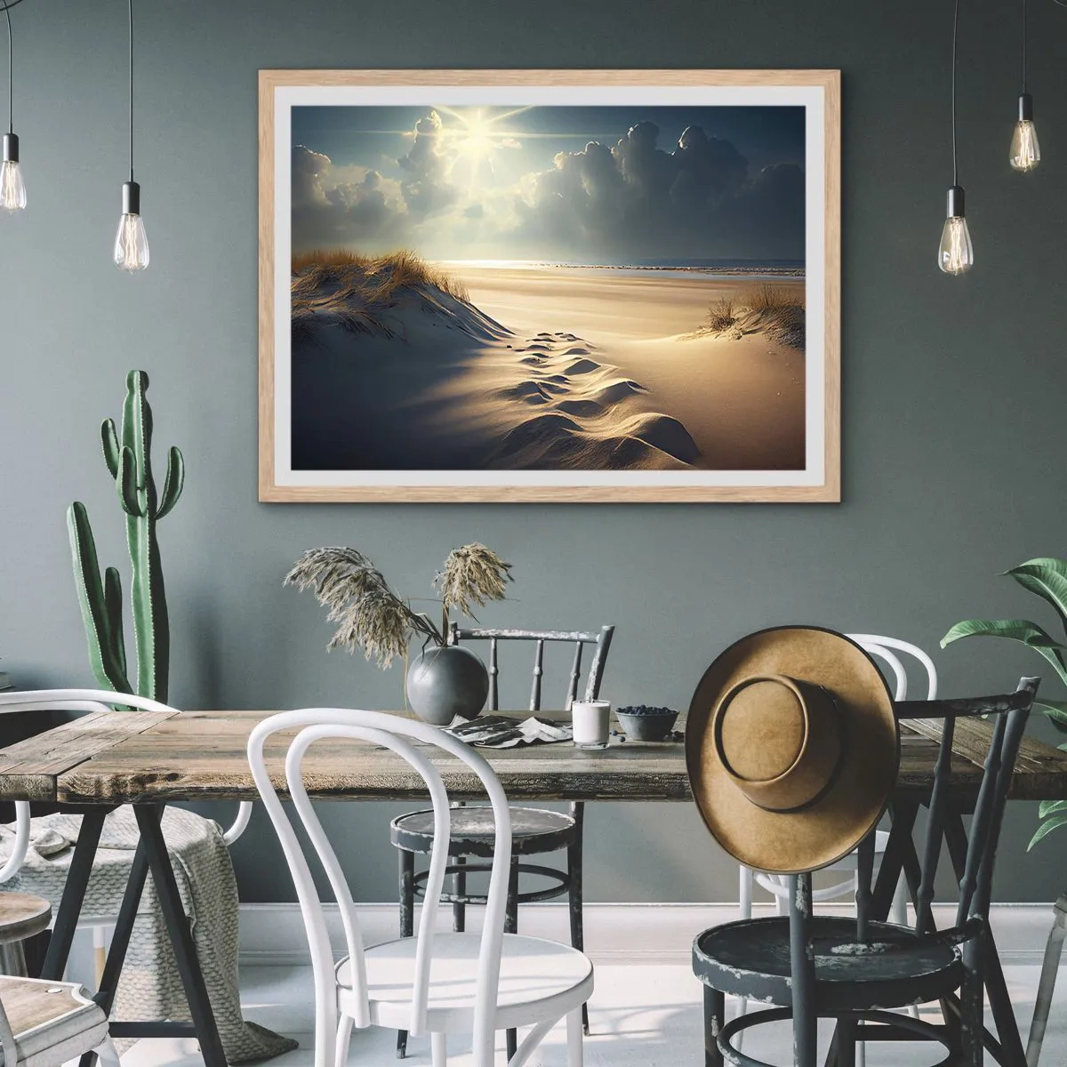 Een poster in een licht eiken lijst - Een rustgevend landschap - 100x70 cm