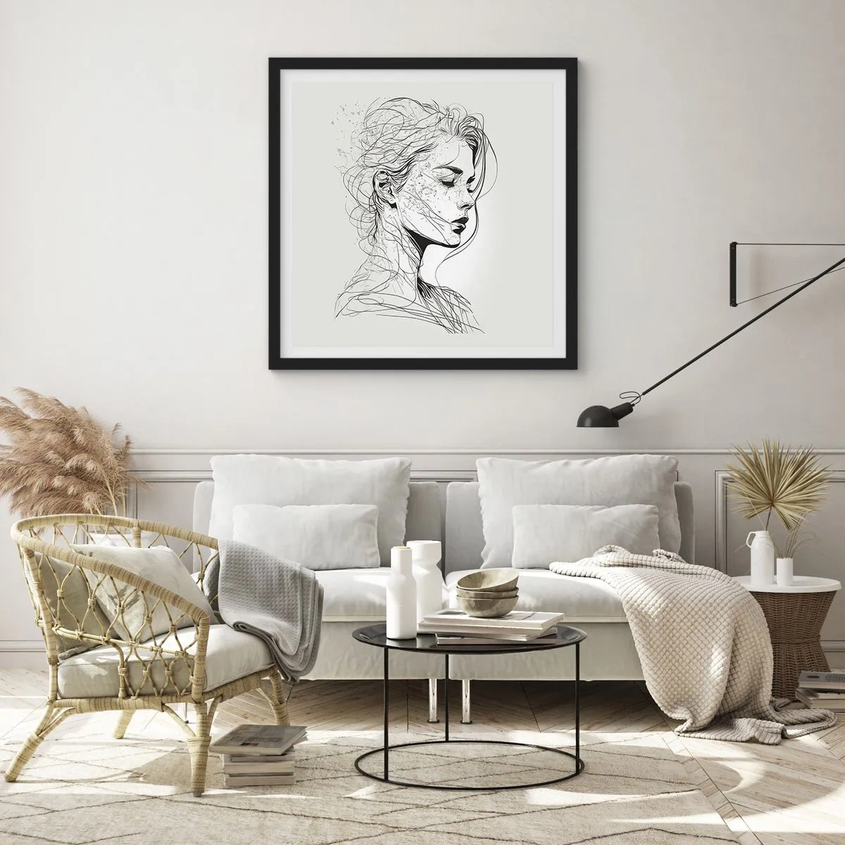 Poster in een zwarte lijst - Portret in gedachten - 50x50 cm