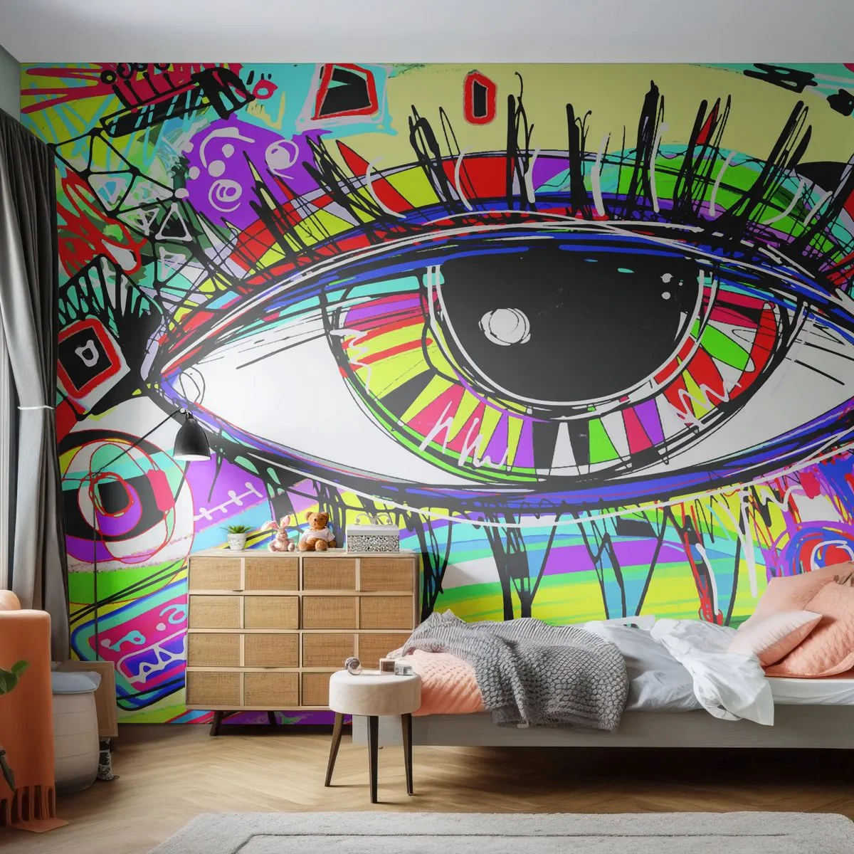 Fotobehang Premium Canvas - Kleurrijk oog - kleurrijke ziel - Abstractie, Oog, Grafisch - 250x175 cm