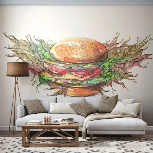 Zelfklevend Fotobehang Deluxe Sticker - Hete verleiding - Gastronomie, Hamburger, Culinair - 450x315 cm