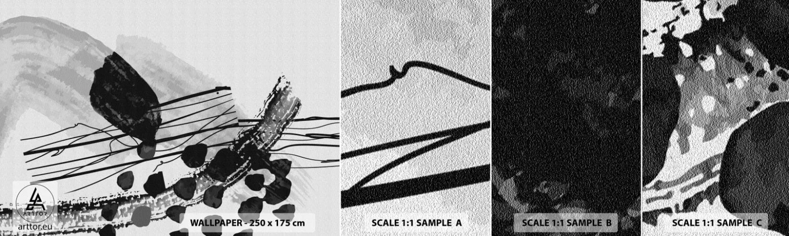 Fotobehang Monster Zelfklevend Deluxe Sticker - Zwart-wit organische abstractie - Abstractie, Modern, Deel - 100x30 cm