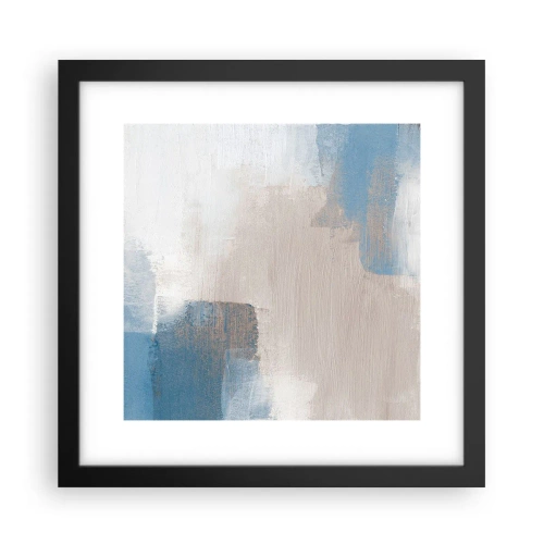 Poster in een zwarte lijst - Roze abstractie achter een blauw gordijn - 30x30 cm
