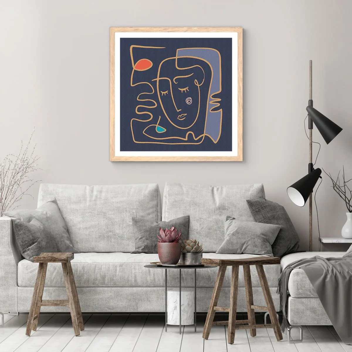 Een poster in een licht eiken lijst - In nadenken - 40x40 cm
