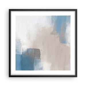 Poster in een zwarte lijst - Roze abstractie achter een blauw gordijn - 50x50 cm