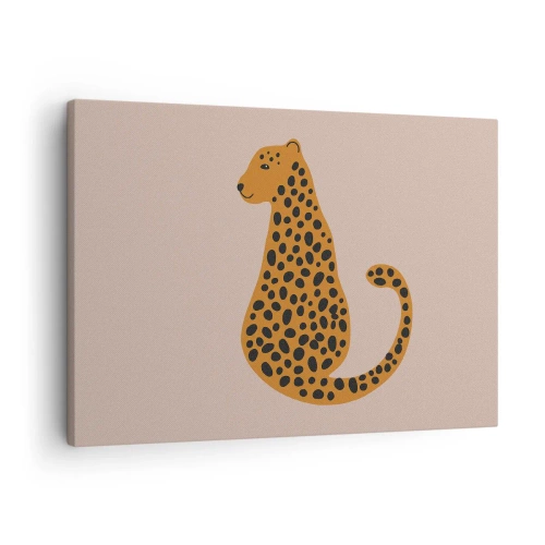 Schilderen op canvas - Een minimalistische tekening van een panter op een beige achtergrond - 70x50cm - Luipaardprint is een modieus print - Moderne wanddecoratie voor woonkamer en slaapkamer ARTTOR