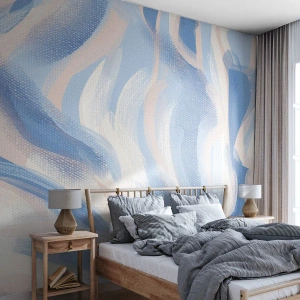 Zelfklevend Fotobehang Deluxe Sticker - Blauwe golven - Pastel, Minimalisme, Deel - 250x175 cm