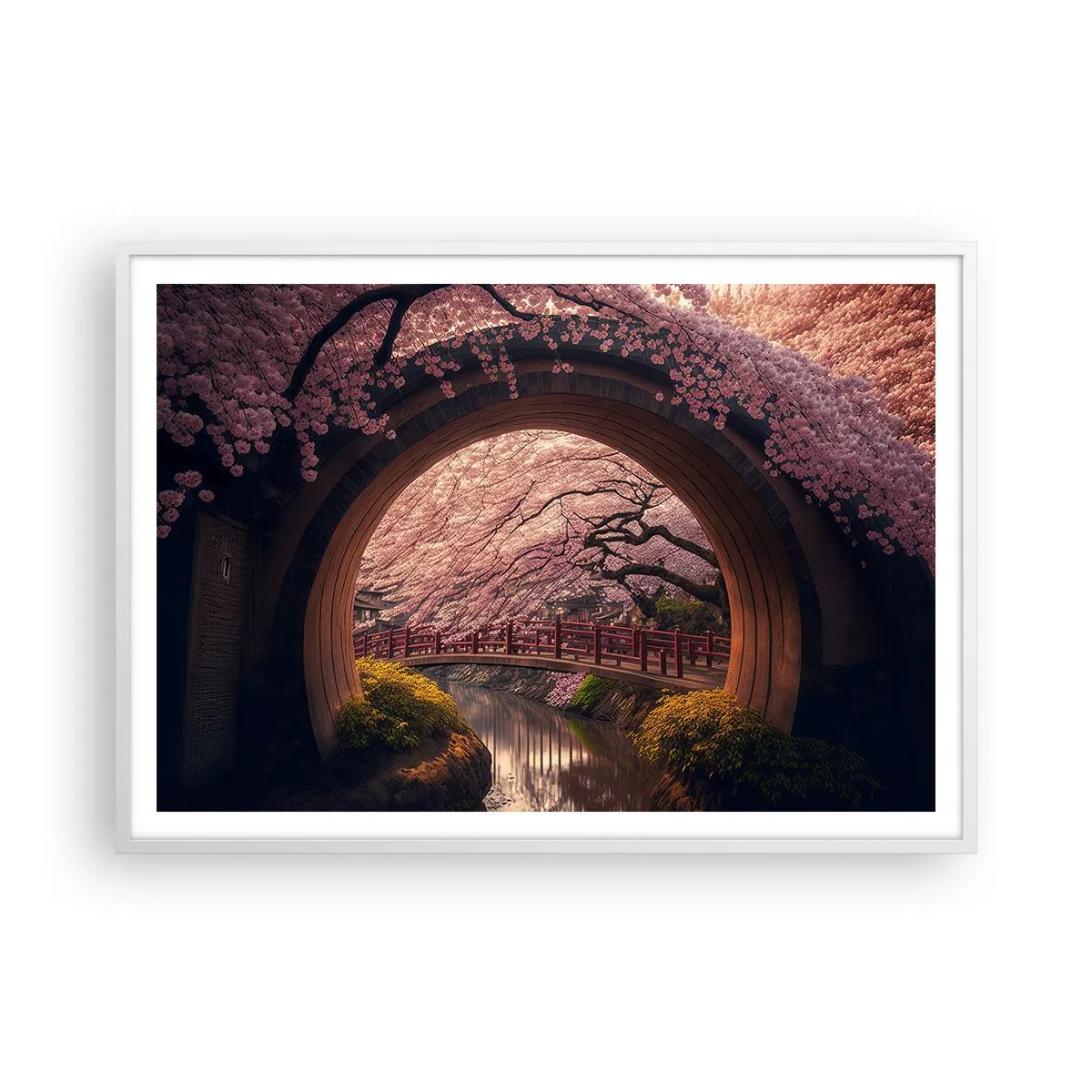 Poster in een witte lijst - Japanse lente - 100x70 cm