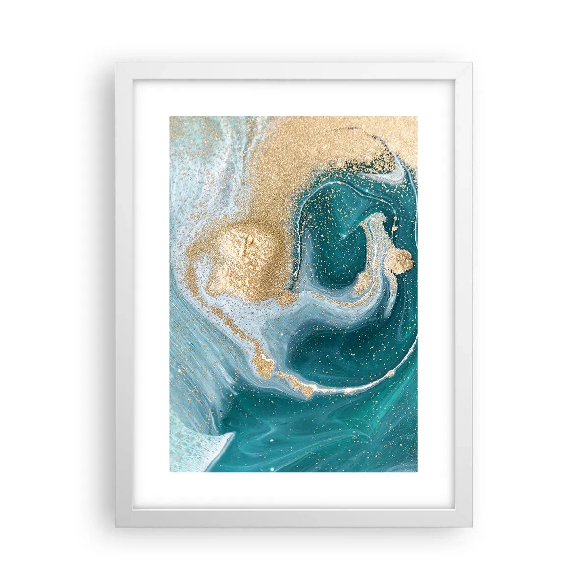 Poster in een witte lijst - Een werveling van goud en turkoois - 30x40 cm