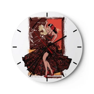 Wandklok - Klok - Een danseres in een rode jurk met een artistieke achtergrond - 30x30cm - Op het ritme van het hart - Moderne wanddecoratie voor woonkamer, keuken en slaapkamer ARTTOR