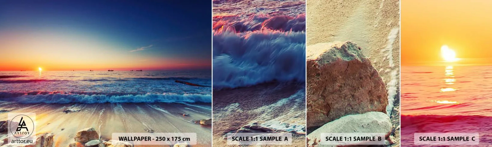 Fotobehang Staaltje Standard Eco - Hoe zit het met de horizon? - Landschap, Zee, Zonsondergang - 100x30 cm