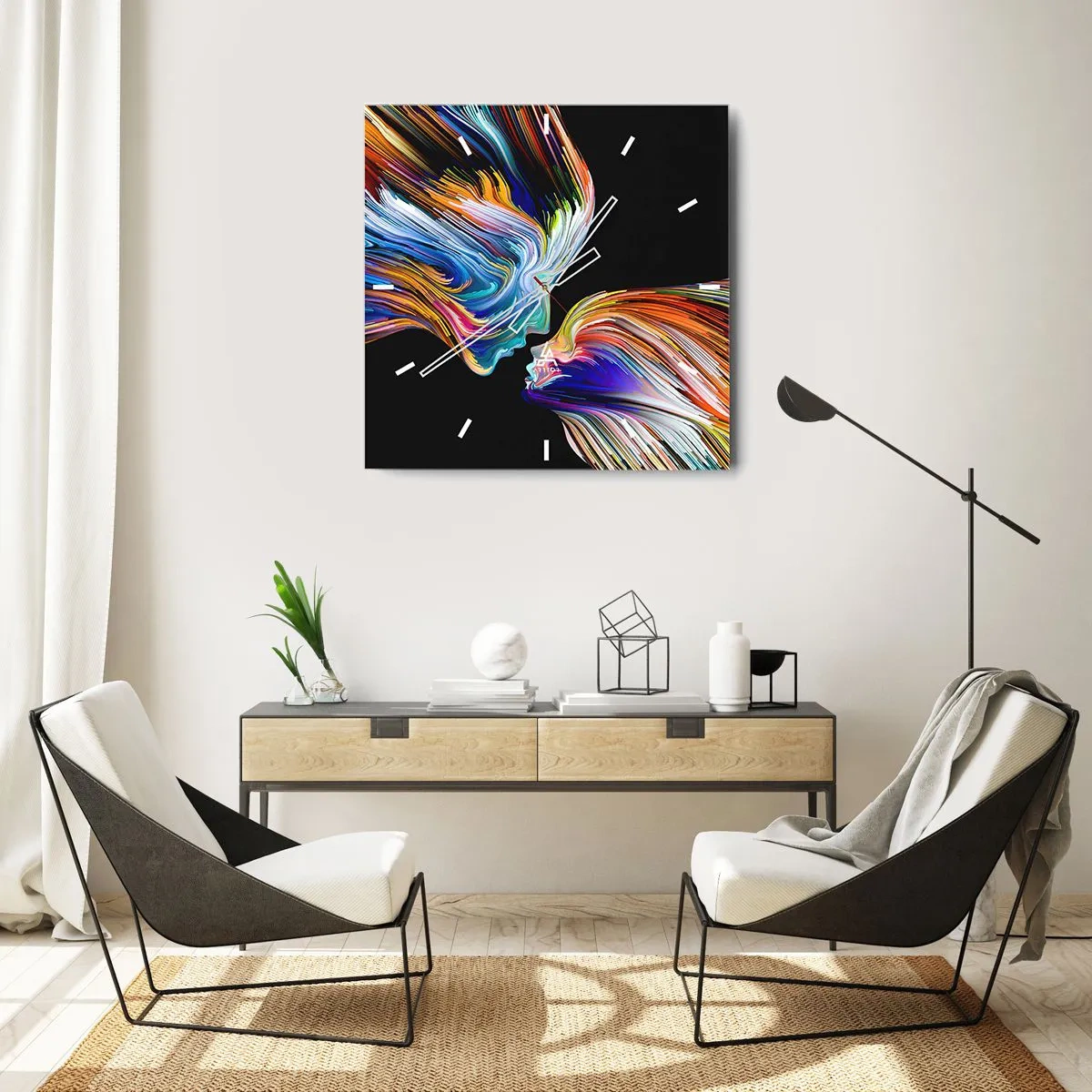 Wandklok - Klok - Een samensmelting van energie en licht - 40x40 cm