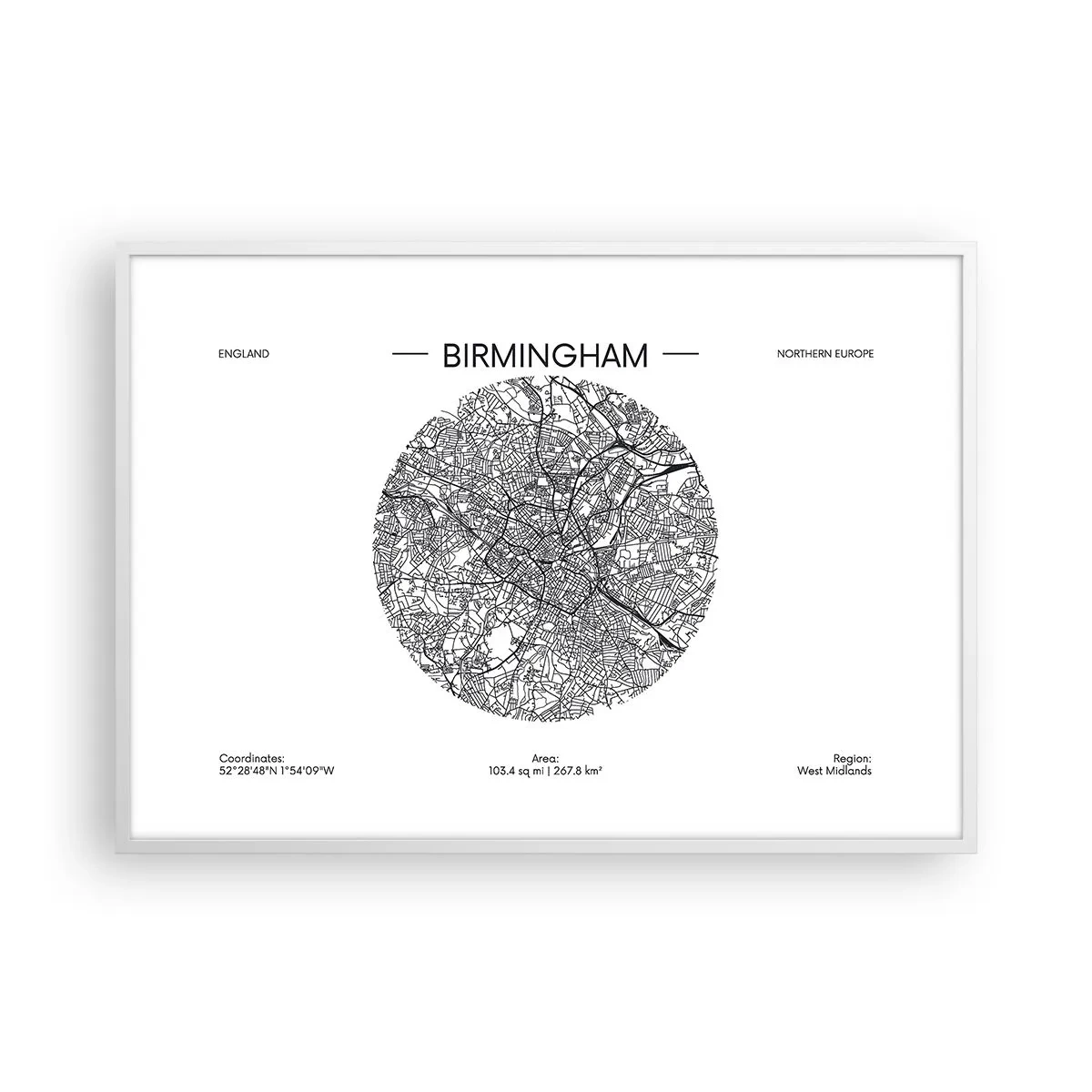 Poster in een witte lijst - Anatomie van Birmingham - 100x70 cm