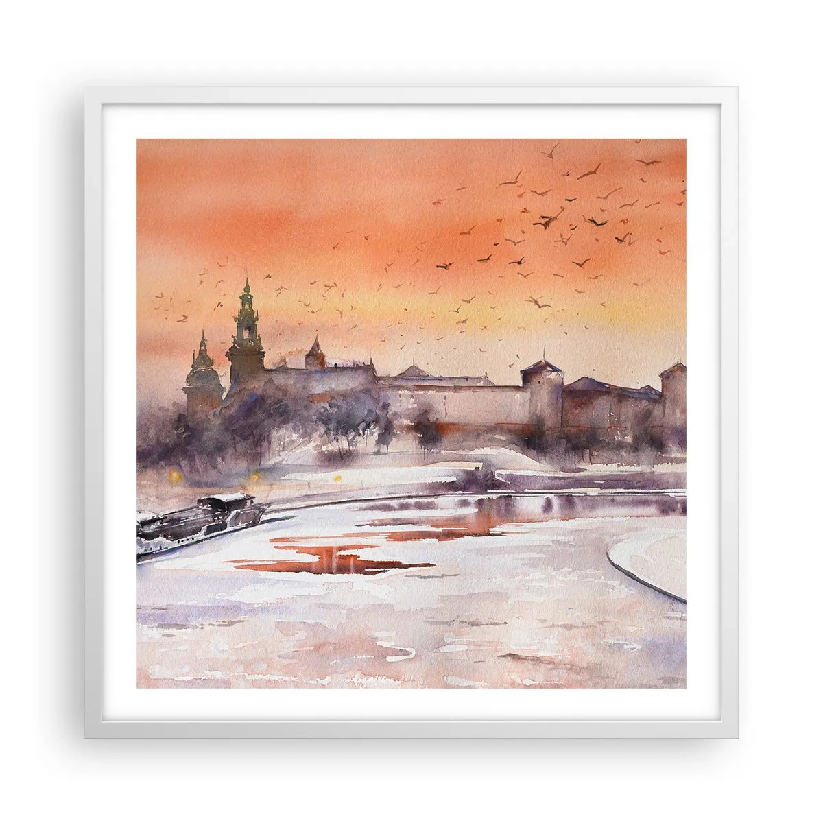 Poster in een witte lijst - Koninklijke zonsondergang - 60x60 cm