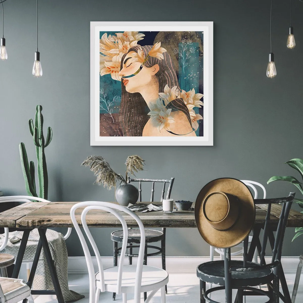 Poster in een witte lijst - Een sprookje over een prinses met lelies - 30x30 cm