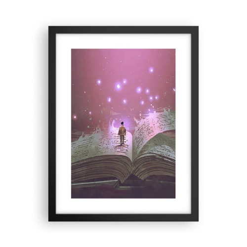 Poster in een zwarte lijst - Uitnodiging voor een andere wereld - lees! - 30x40 cm