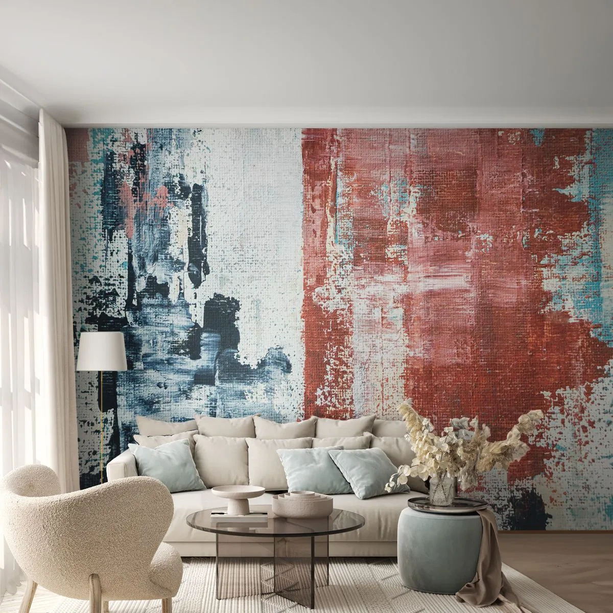 Zelfklevend Fotobehang Deluxe Sticker - Fifty Fifty abstract - Abstractie, Deel, Schilderen - 150x105 cm