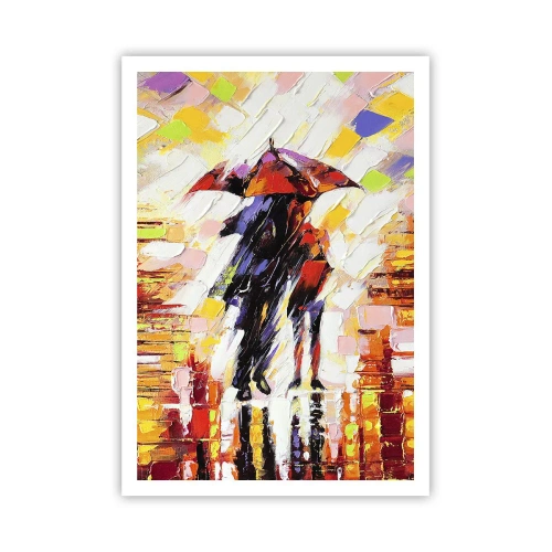 Poster - Samen door de nacht en regen - 70x100 cm