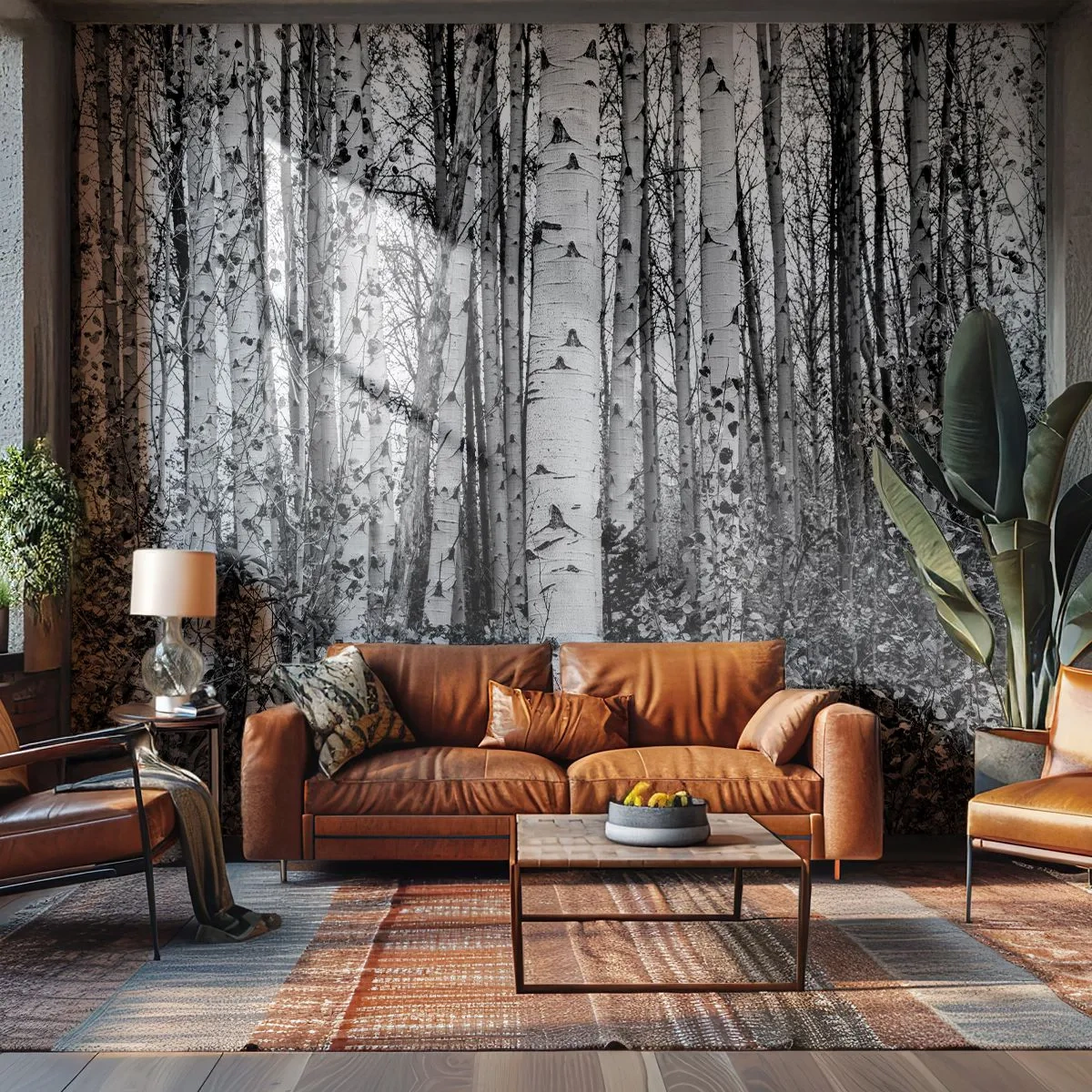 Fotobehang Premium Canvas - Berken colonnade - Woud, Berk, Natuur - 350x256 cm