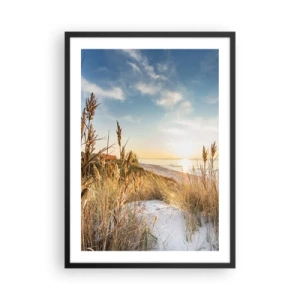 Poster in een zwarte lijst - Zonnig strandlandschap met grassen op de duinen - 50x70cm - Noord strand - Moderne wanddecoratie voor woonkamer en slaapkamer ARTTOR