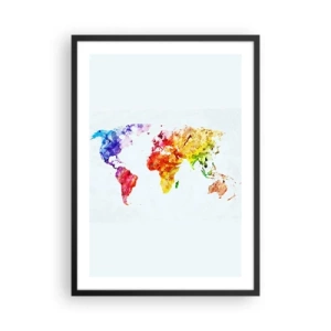 Poster in een zwarte lijst - Kleurrijke aquarel wereldkaart - 50x70cm - Alle kleuren van de wereld - Moderne wanddecoratie voor woonkamer en slaapkamer ARTTOR