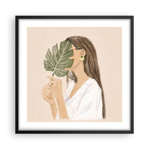 Poster in een zwarte lijst - Mysterieus portret met een waaier - 50x50 cm