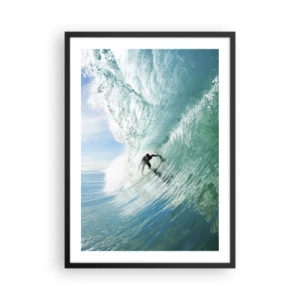 Poster in een zwarte lijst - Surfer op een golf in het zonlicht - 50x70cm - Altijd op de golf - Moderne wanddecoratie voor woonkamer en slaapkamer ARTTOR