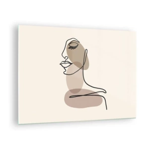 Schilderen op glas - Portret van een vrouwengezicht in een minimalistische, abstracte stijl - 70x50cm - Luisteren naar zichzelf - Moderne wanddecoratie voor woonkamer en slaapkamer ARTTOR