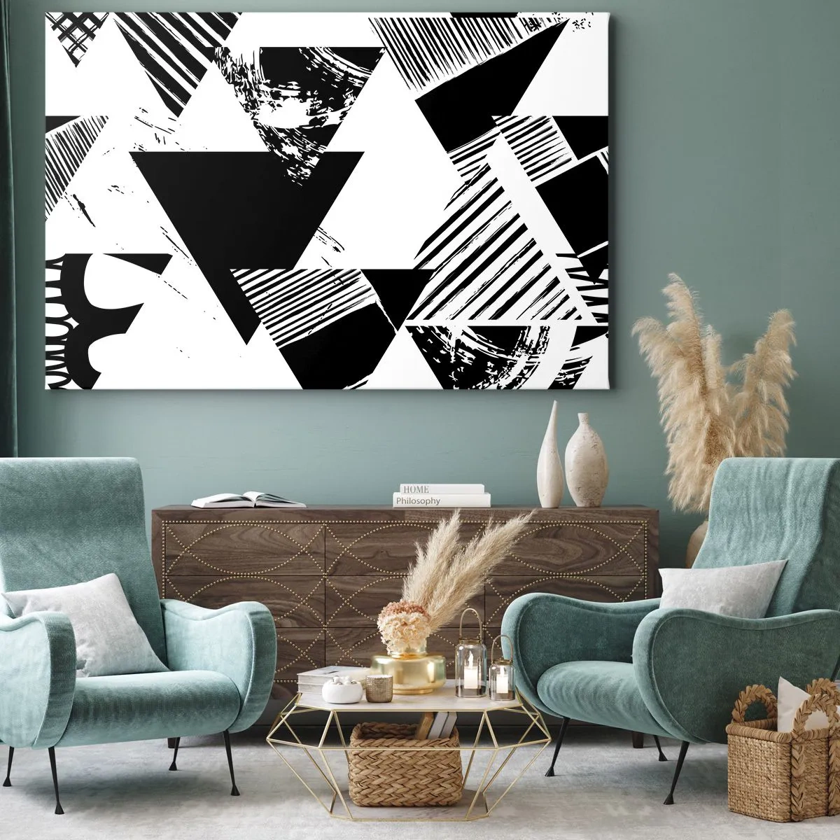 Schilderen op canvas - Regen van driehoeken - 120x80 cm