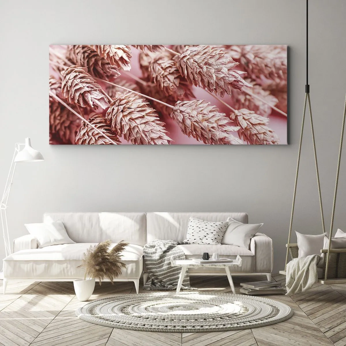 Schilderen op canvas - Een bloemencascade in roze - 140x50 cm