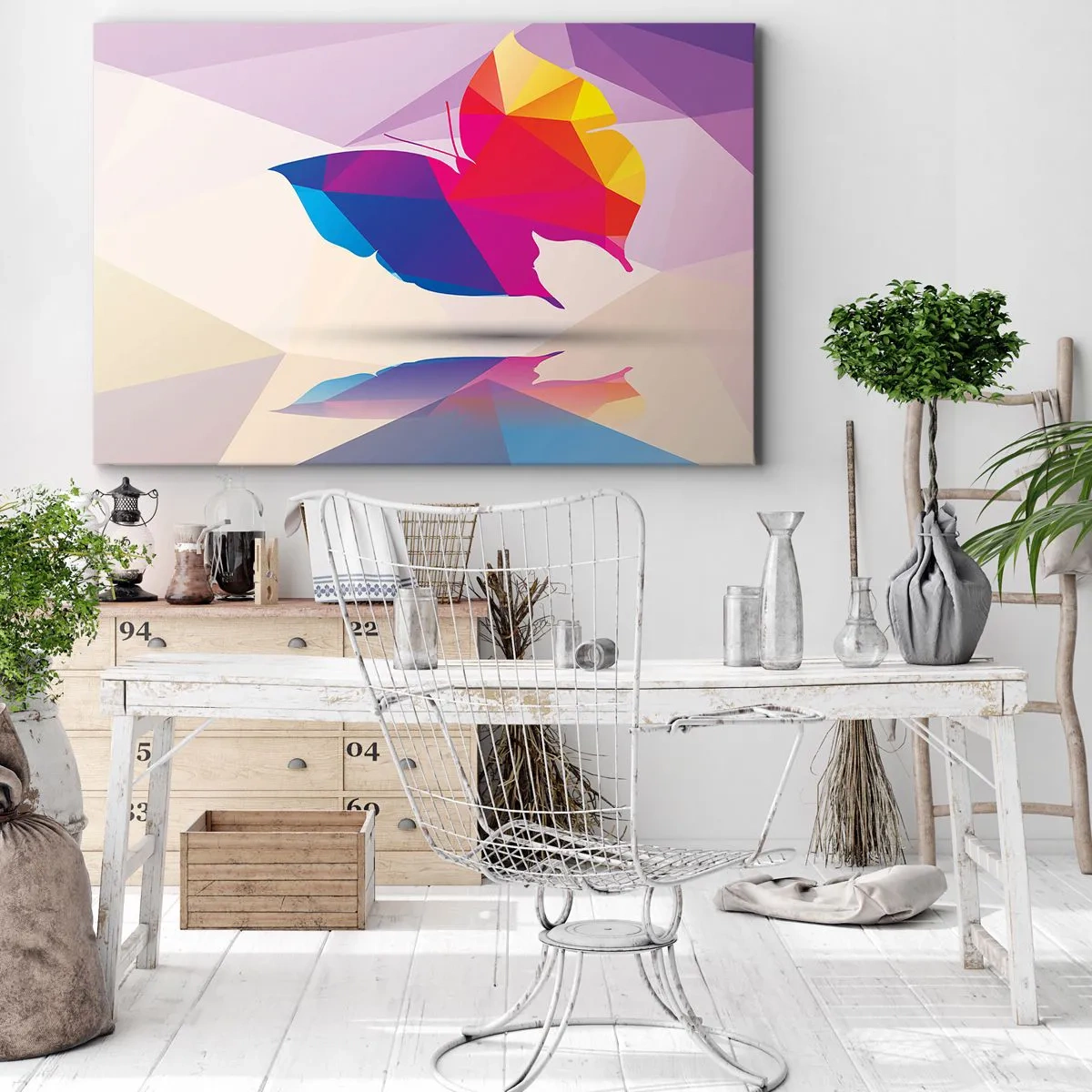 Schilderen op canvas - Vlinder regenboog - 120x80 cm