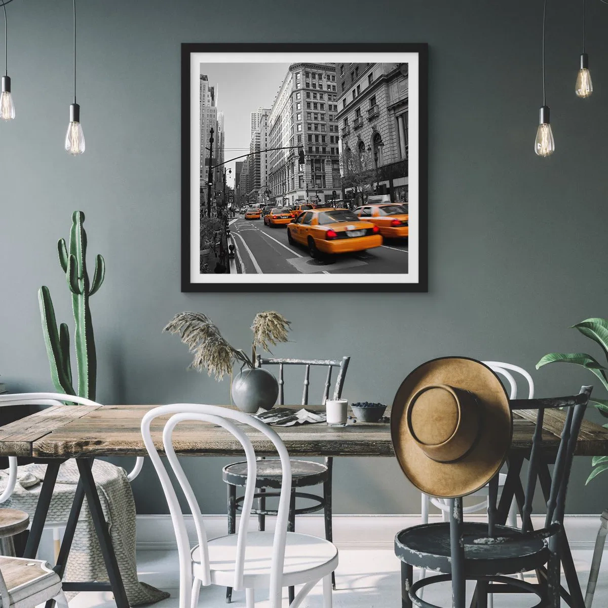 Poster in een zwarte lijst - De zonnen van grote steden - 30x30 cm