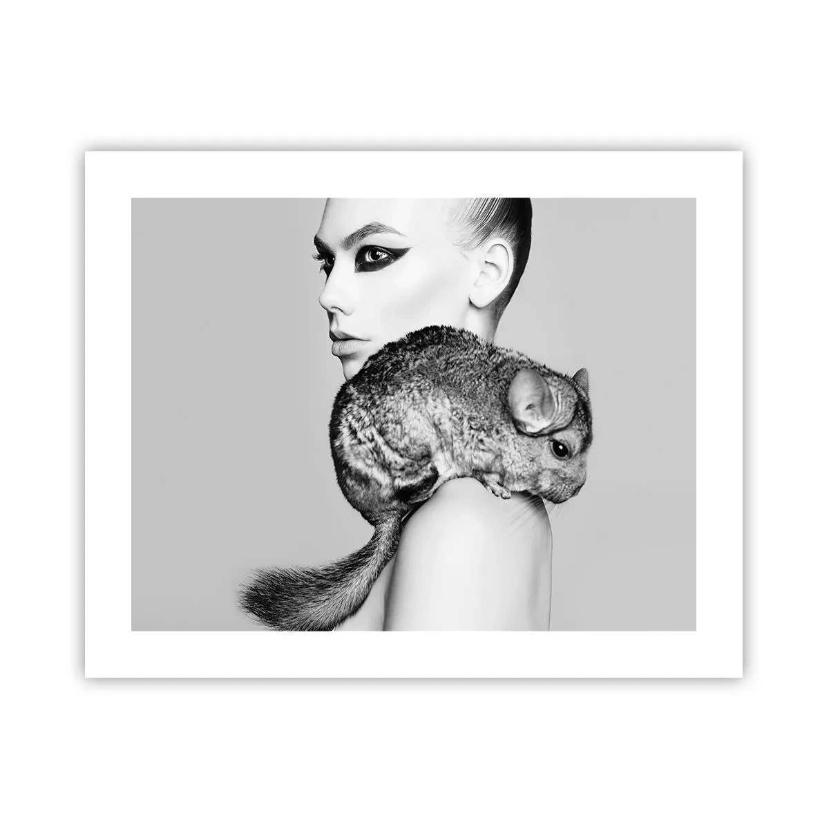 Poster - Dame met een chinchilla - 50x40 cm