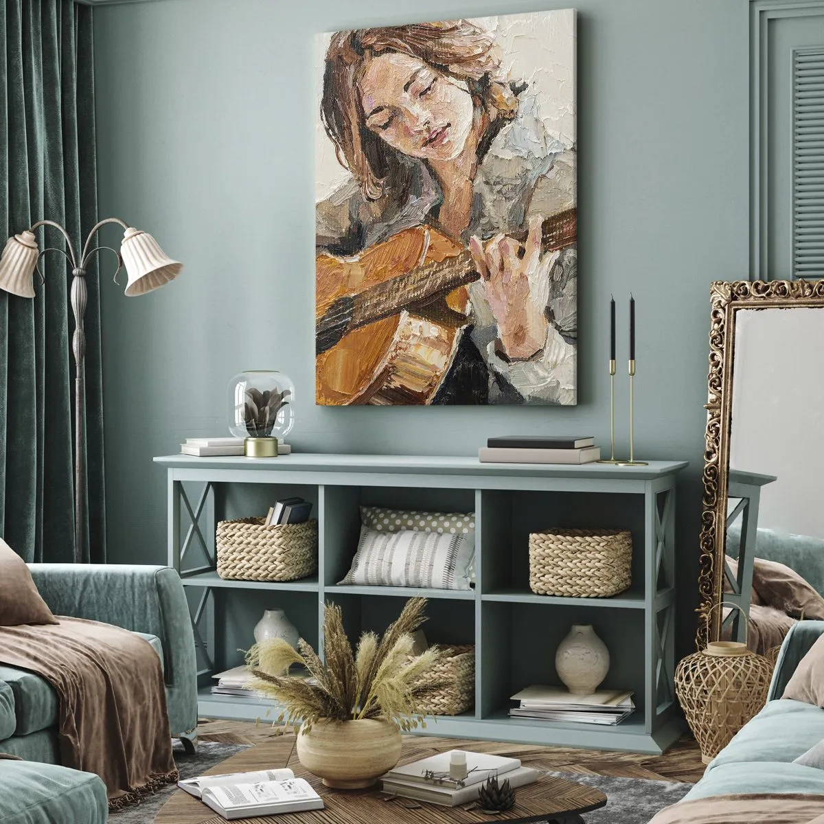 Schilderen op canvas - Concerto voor gitaar en een meisjeshart - 55x100 cm